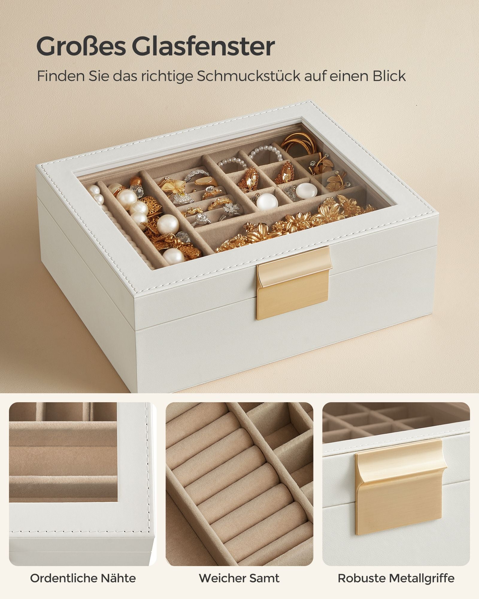 Schmuckschachtel - 2 Level - Weißglasdeckel