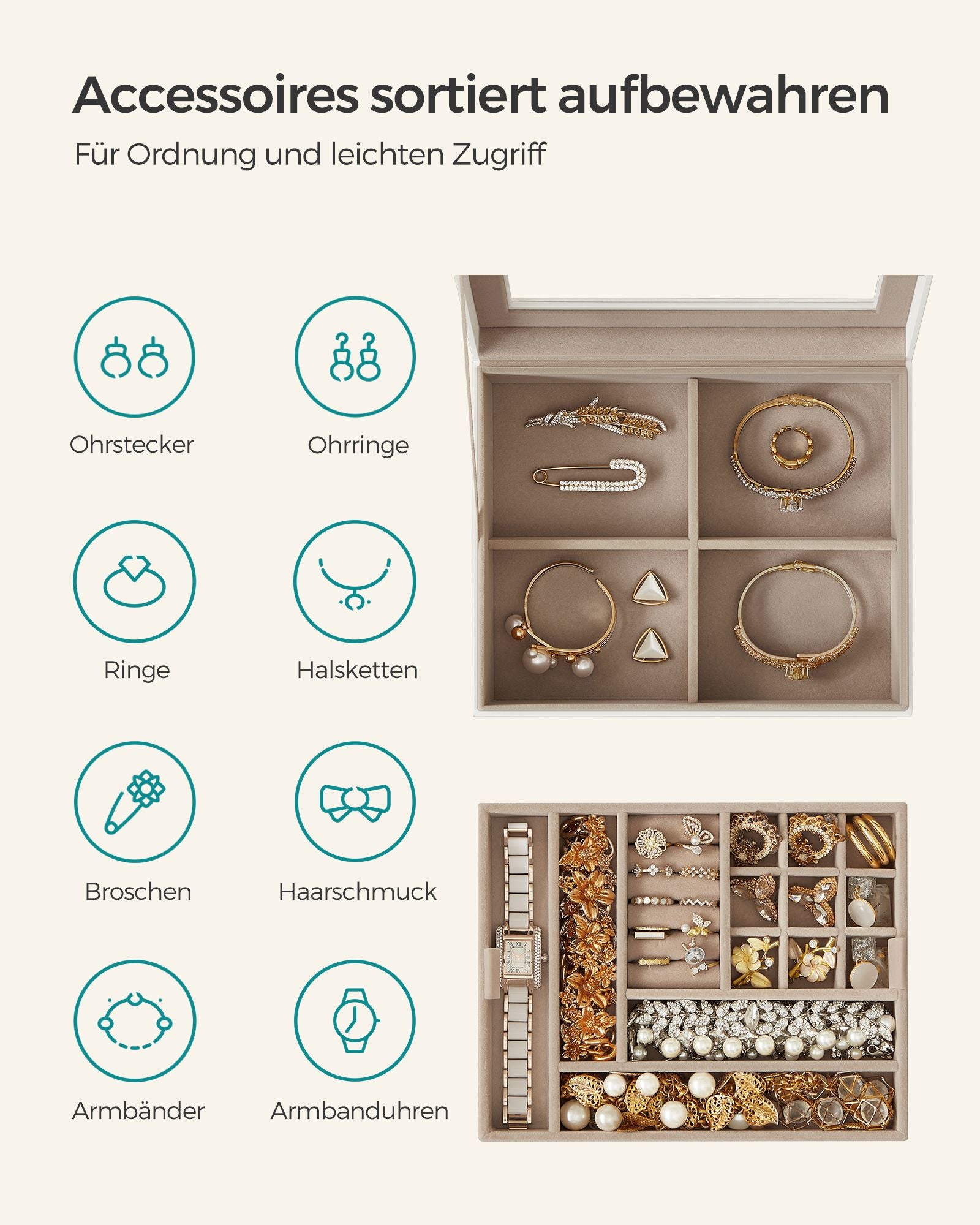 Schmuckschachtel - 2 Level - Weißglasdeckel