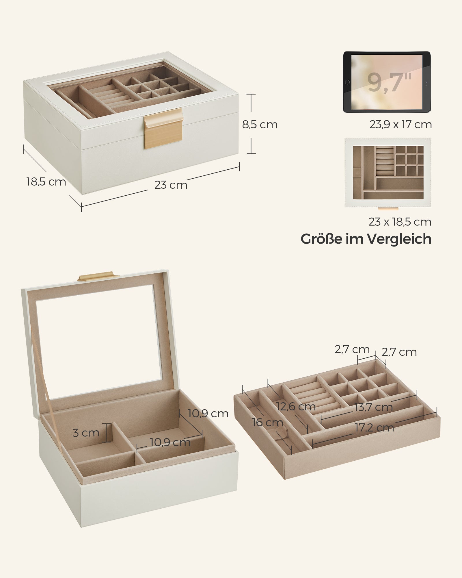 Schmuckschachtel - 2 Level - Weißglasdeckel