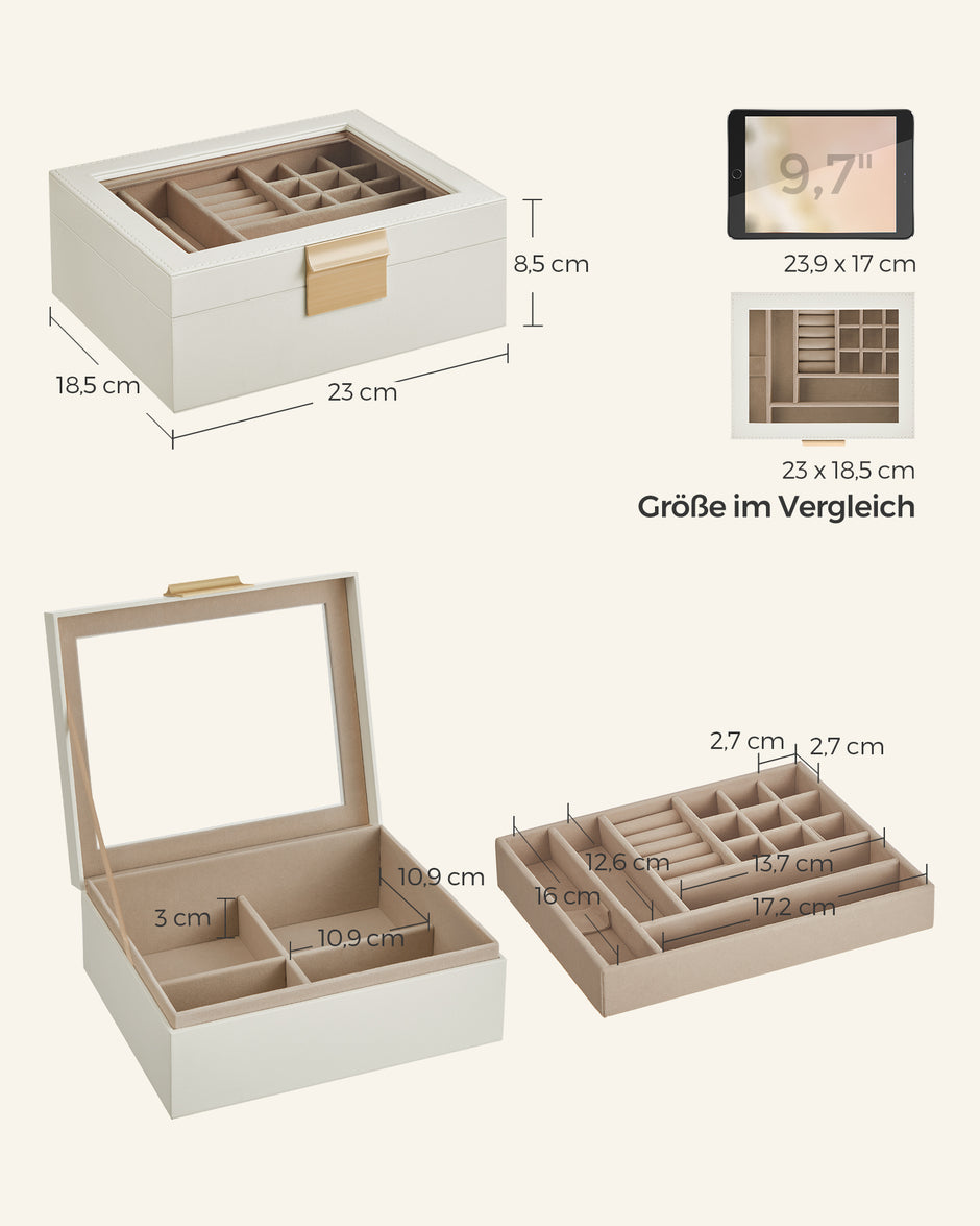 Schmuckschachtel - 2 Level - Weißglasdeckel