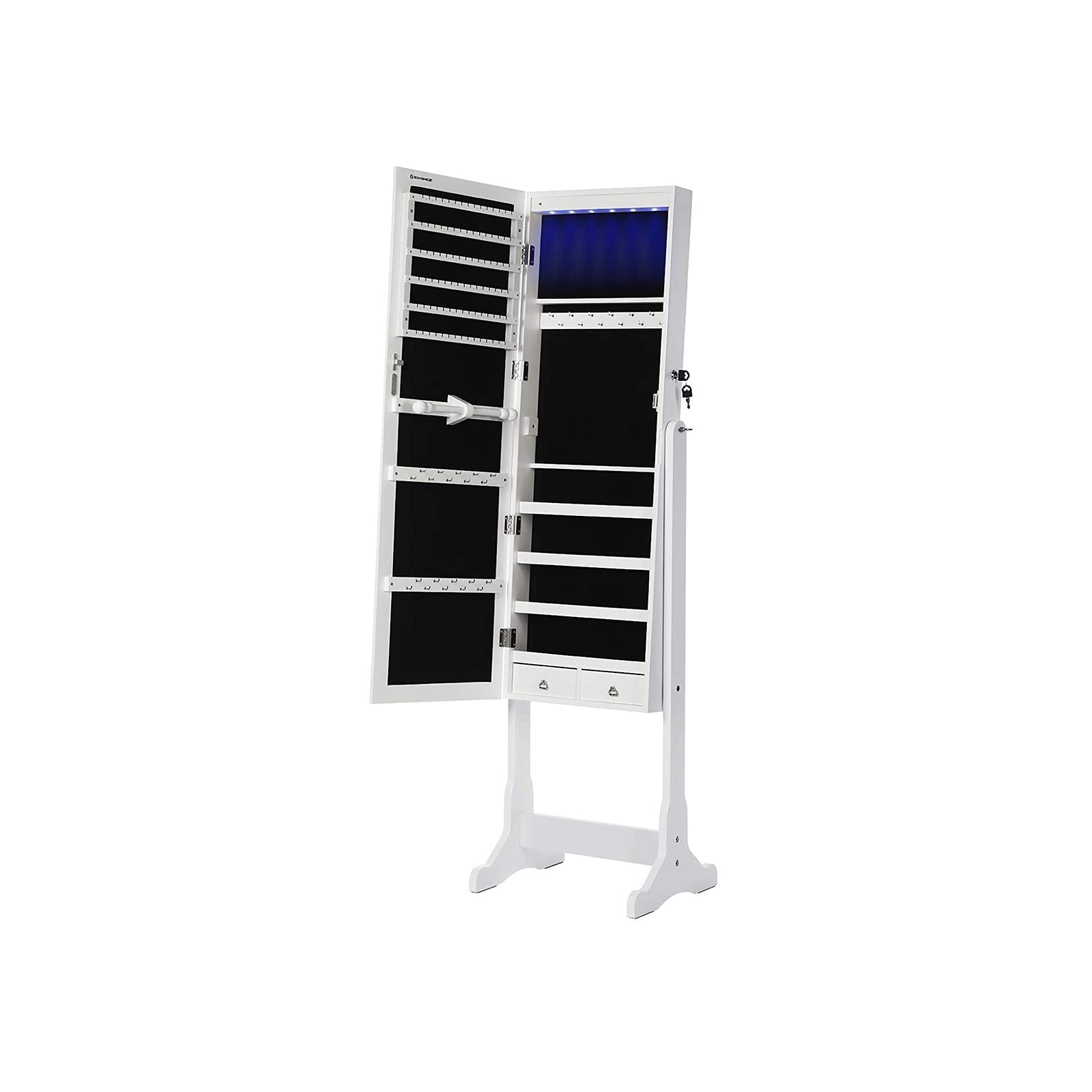 Schmuckschrank-Mirror-Schrankleuchter-Locking-Locking-White