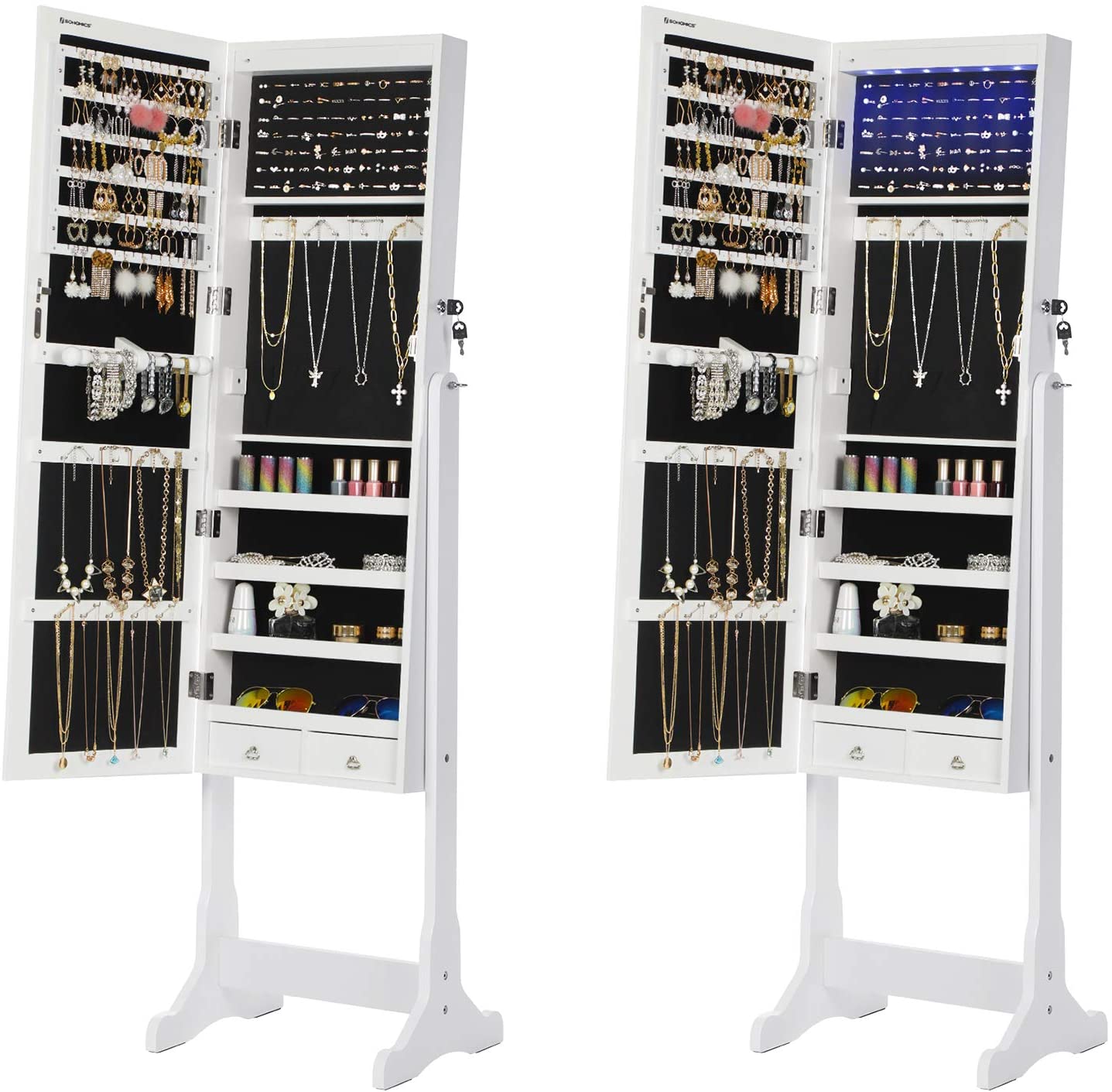 Schmuckschrank-Mirror-Schrankleuchter-Locking-Locking-White