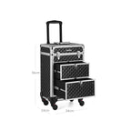 Make -up Koffer - Professioneller Trolley - Friseurkoffer mit 4 Rädern - Schwarz