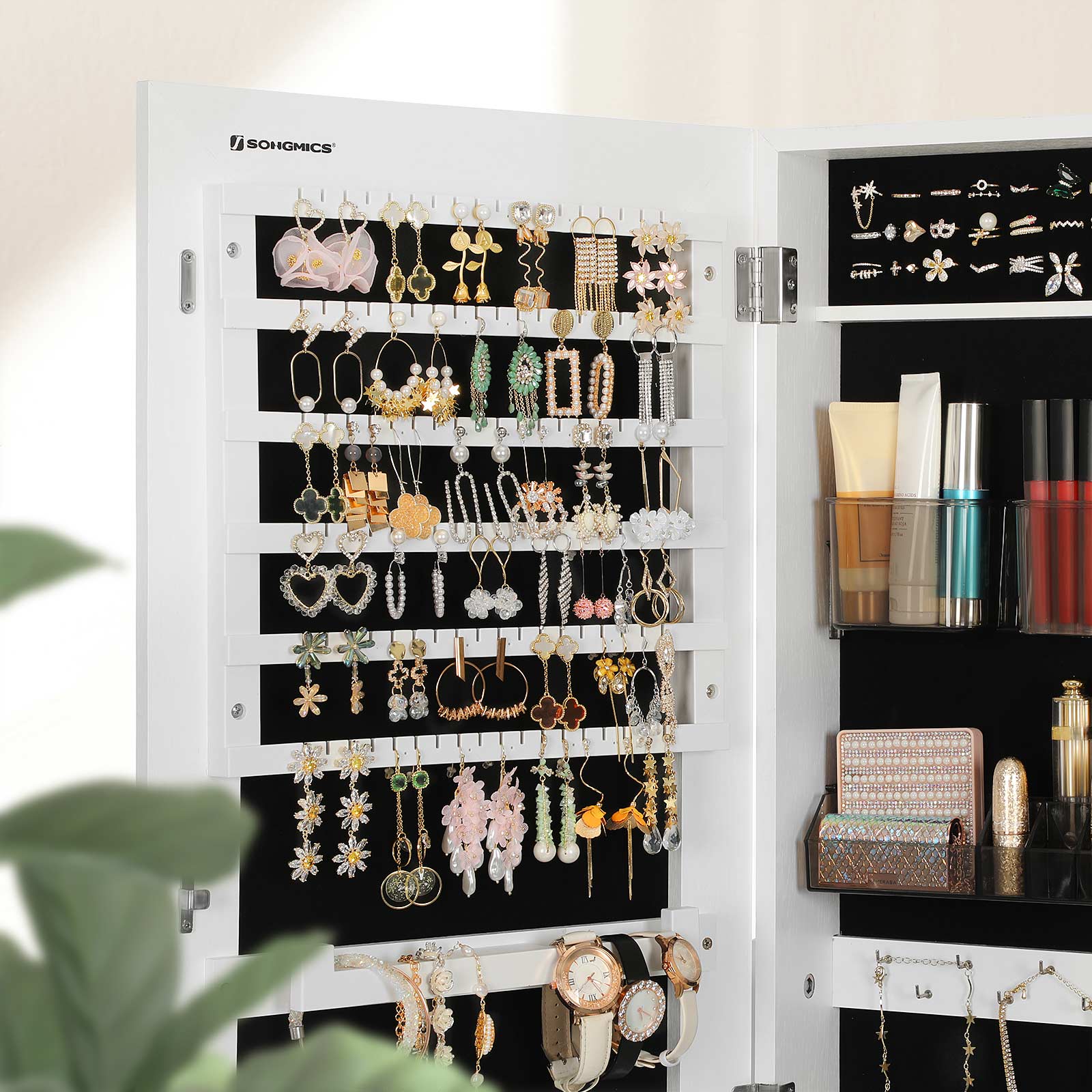 Schmuckschrank - Standspiegelschrank mit 2 Make -up -Organisatoren - Weiß