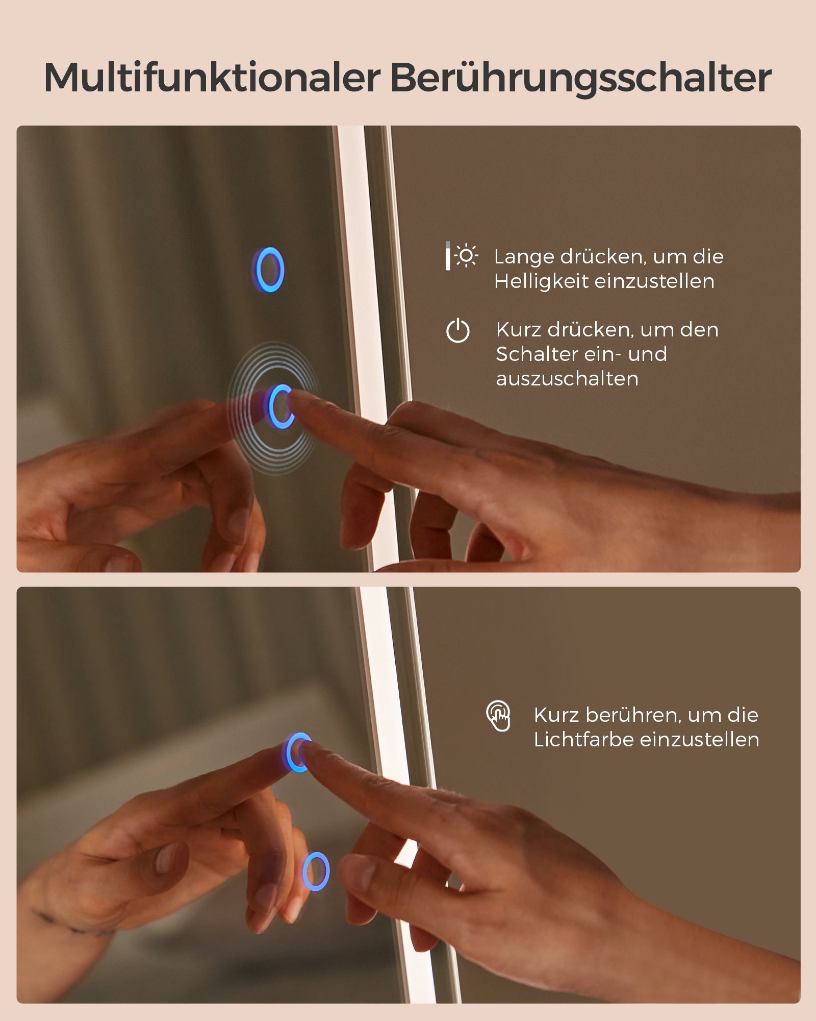 Schmuckschachtel mit LED-Beleuchtung und wolkenweißem Spiegel