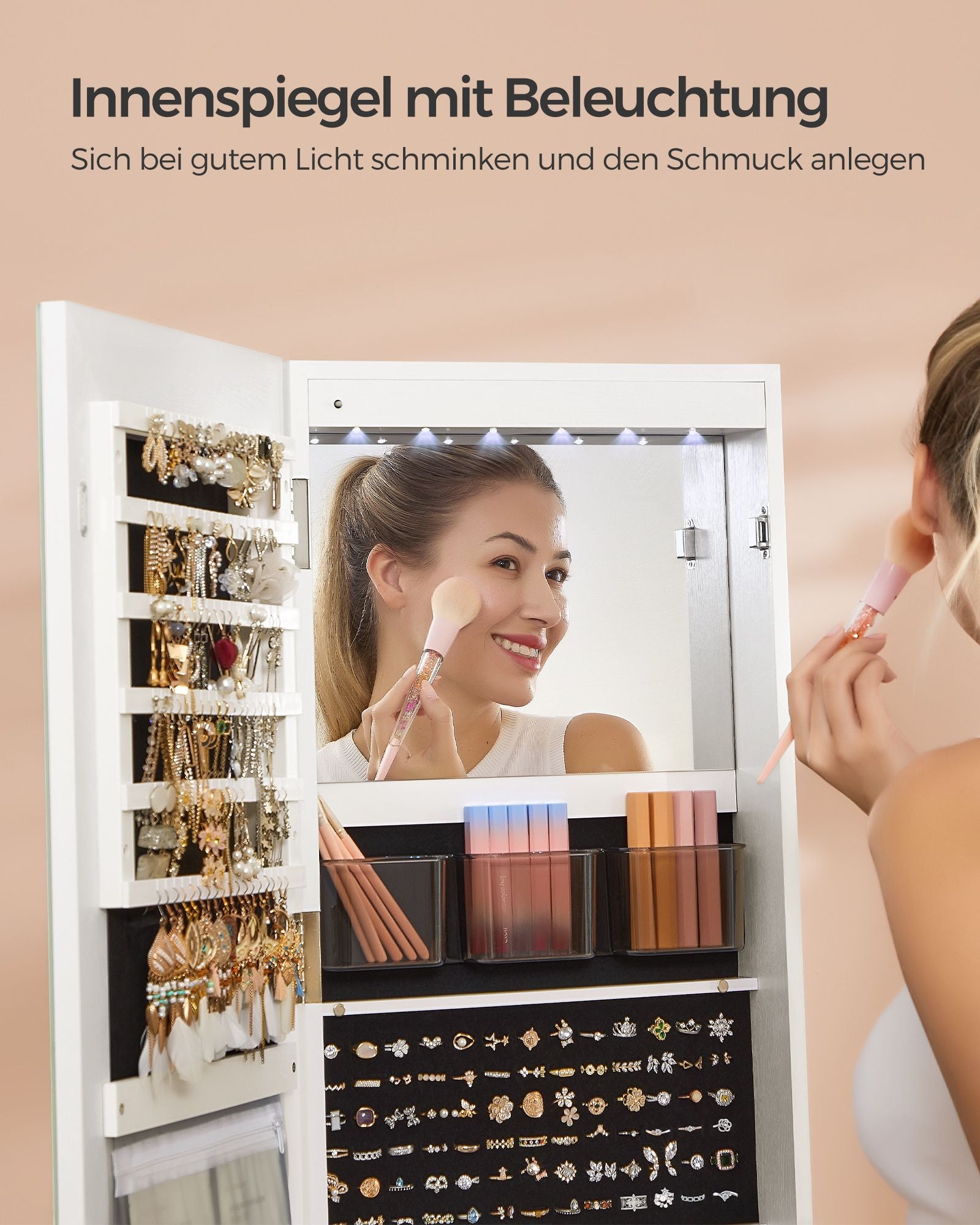 Schmuckschachtel mit LED-Beleuchtung und wolkenweißem Spiegel