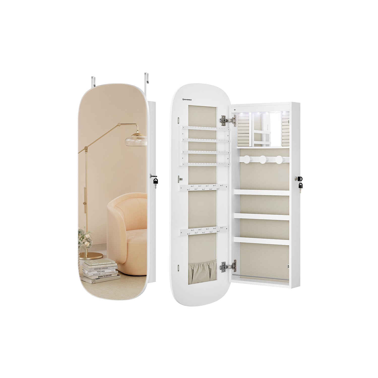 Wandschrank - mit Spiegeloberfläche - Weiß