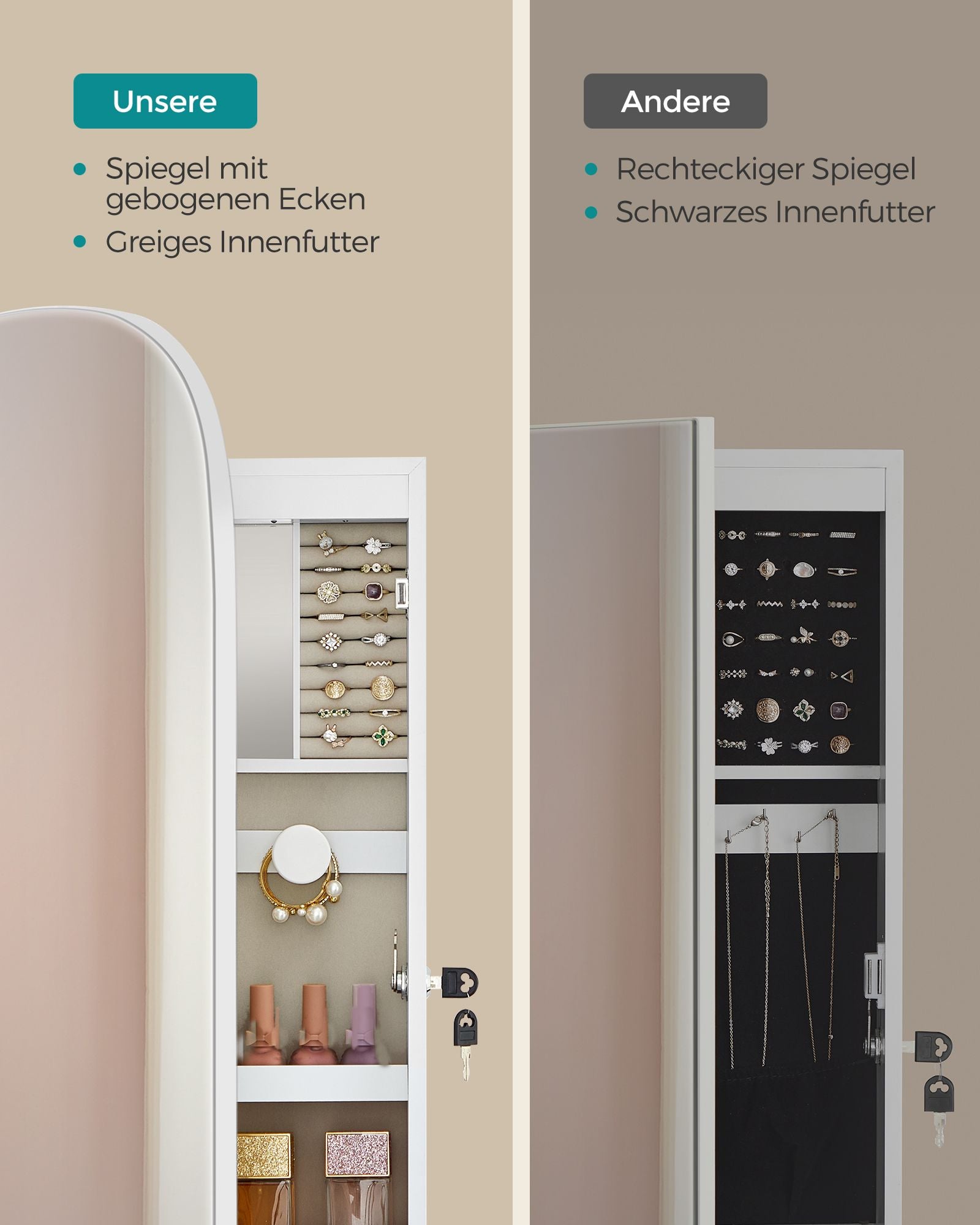 Wandschrank - mit Spiegeloberfläche - Weiß