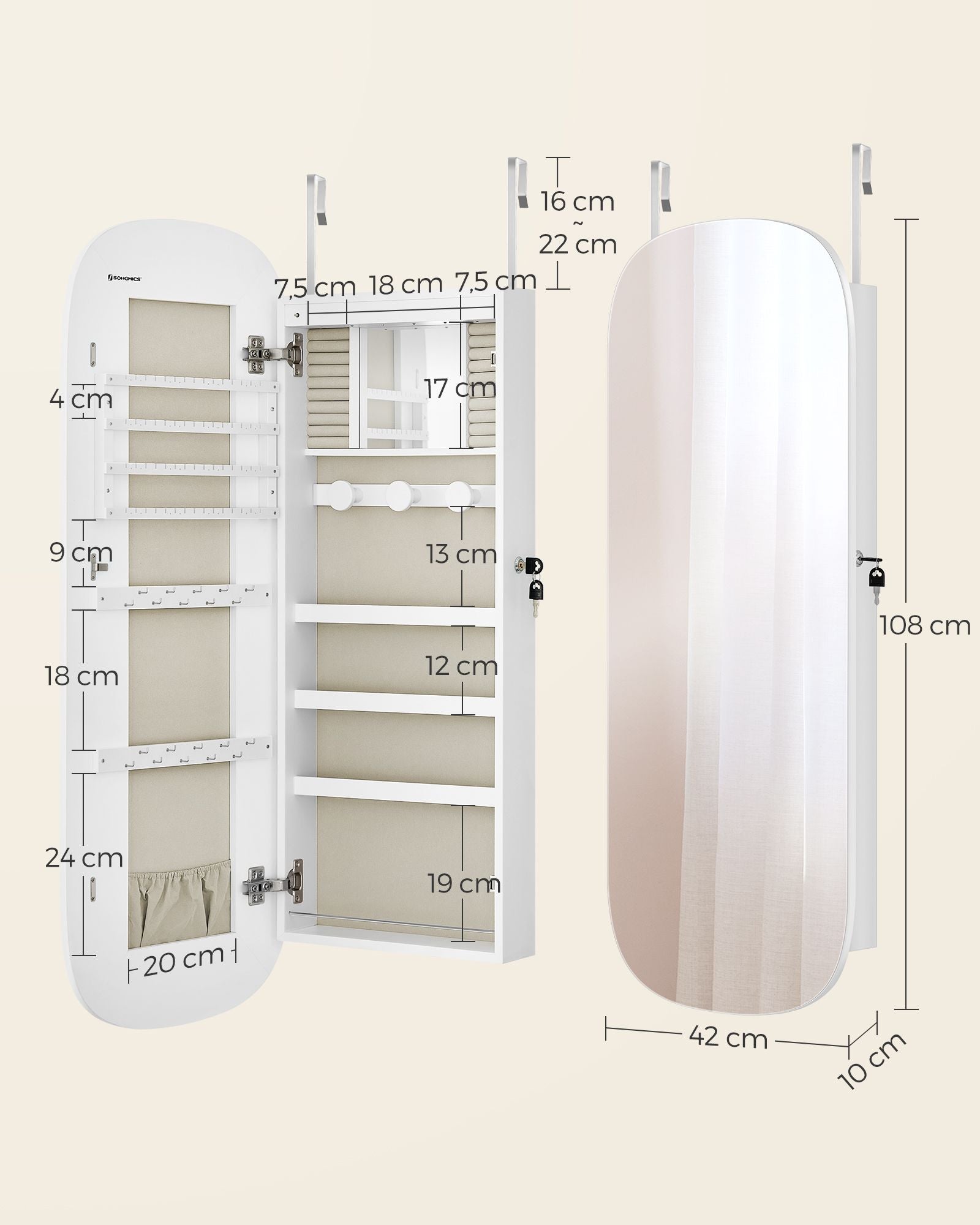Wandschrank - mit Spiegeloberfläche - Weiß