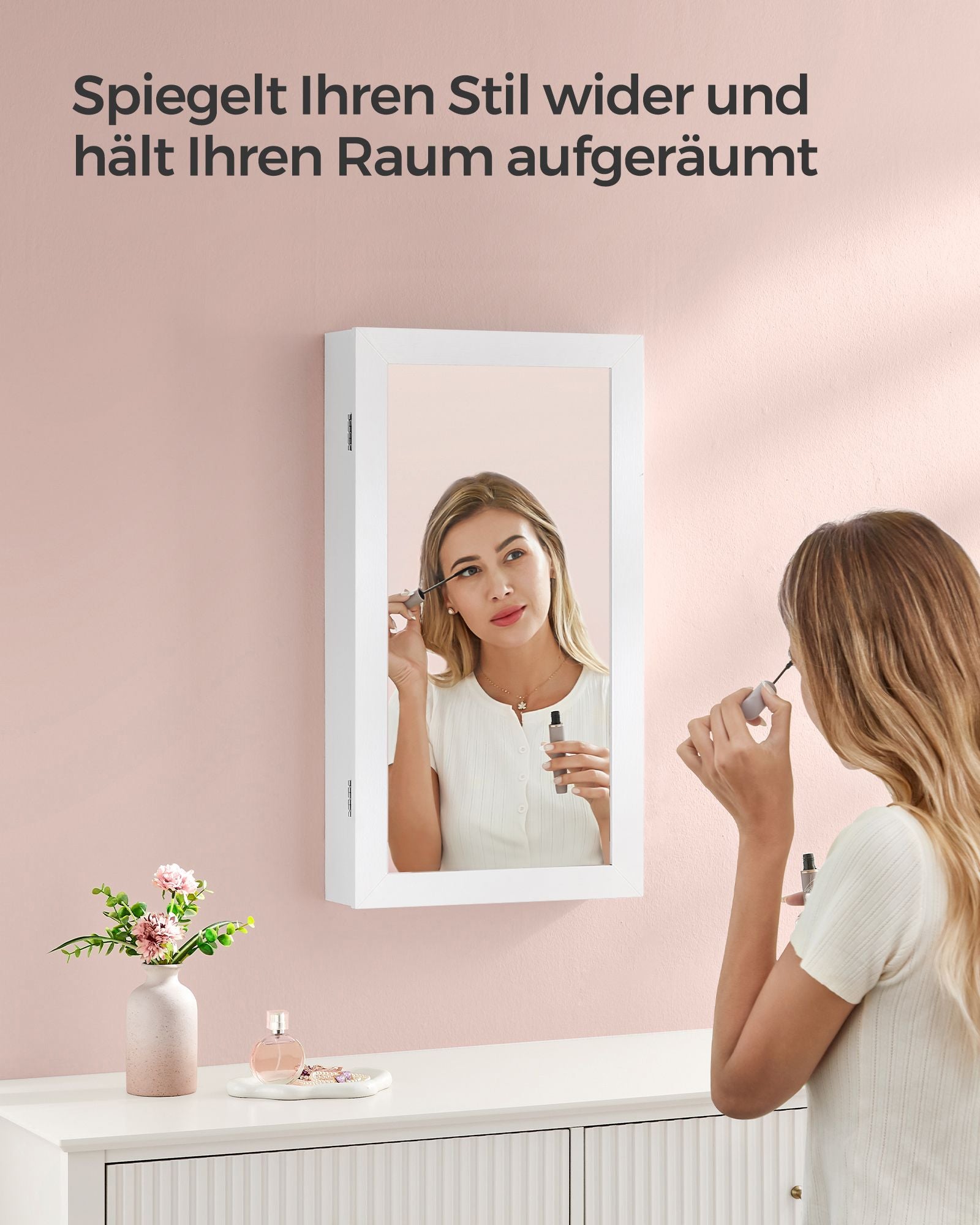 Spiegelschrank - Weiße Oberfläche - graues Innenfutter