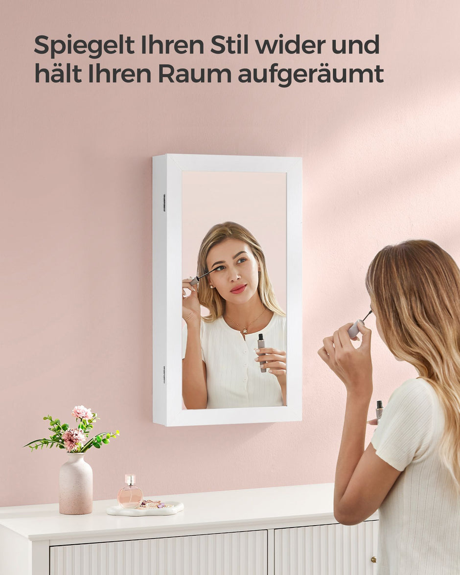 Spiegelschrank - Weiße Oberfläche - graues Innenfutter