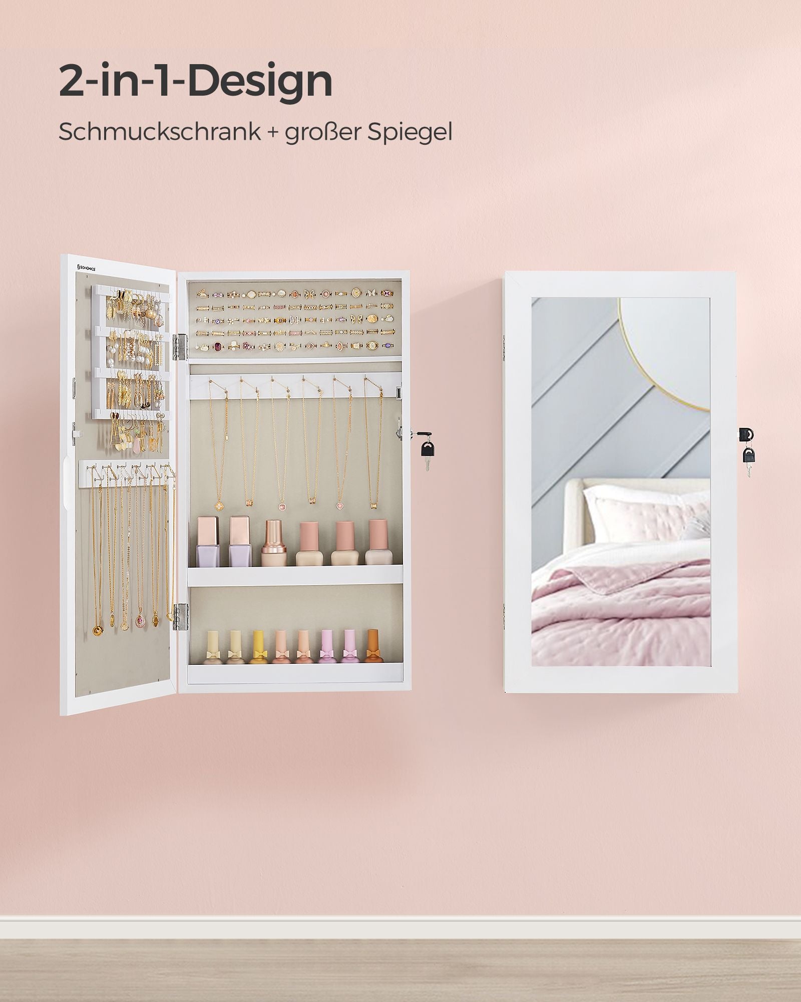 Spiegelschrank - Weiße Oberfläche - graues Innenfutter