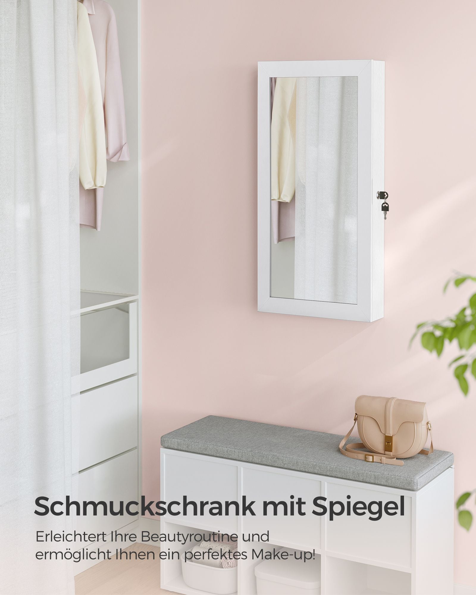 Spiegelschrank - Weiße Oberfläche - graues Innenfutter