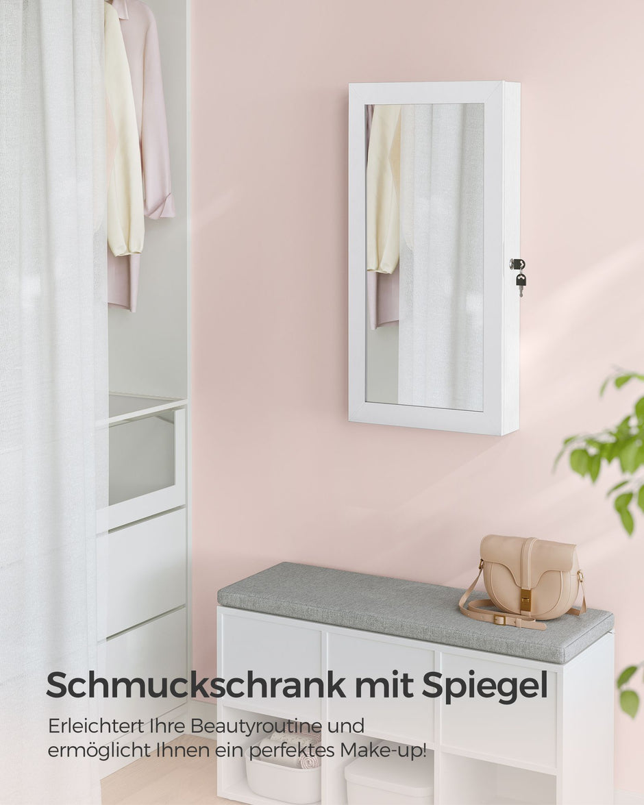 Spiegelschrank - Weiße Oberfläche - graues Innenfutter