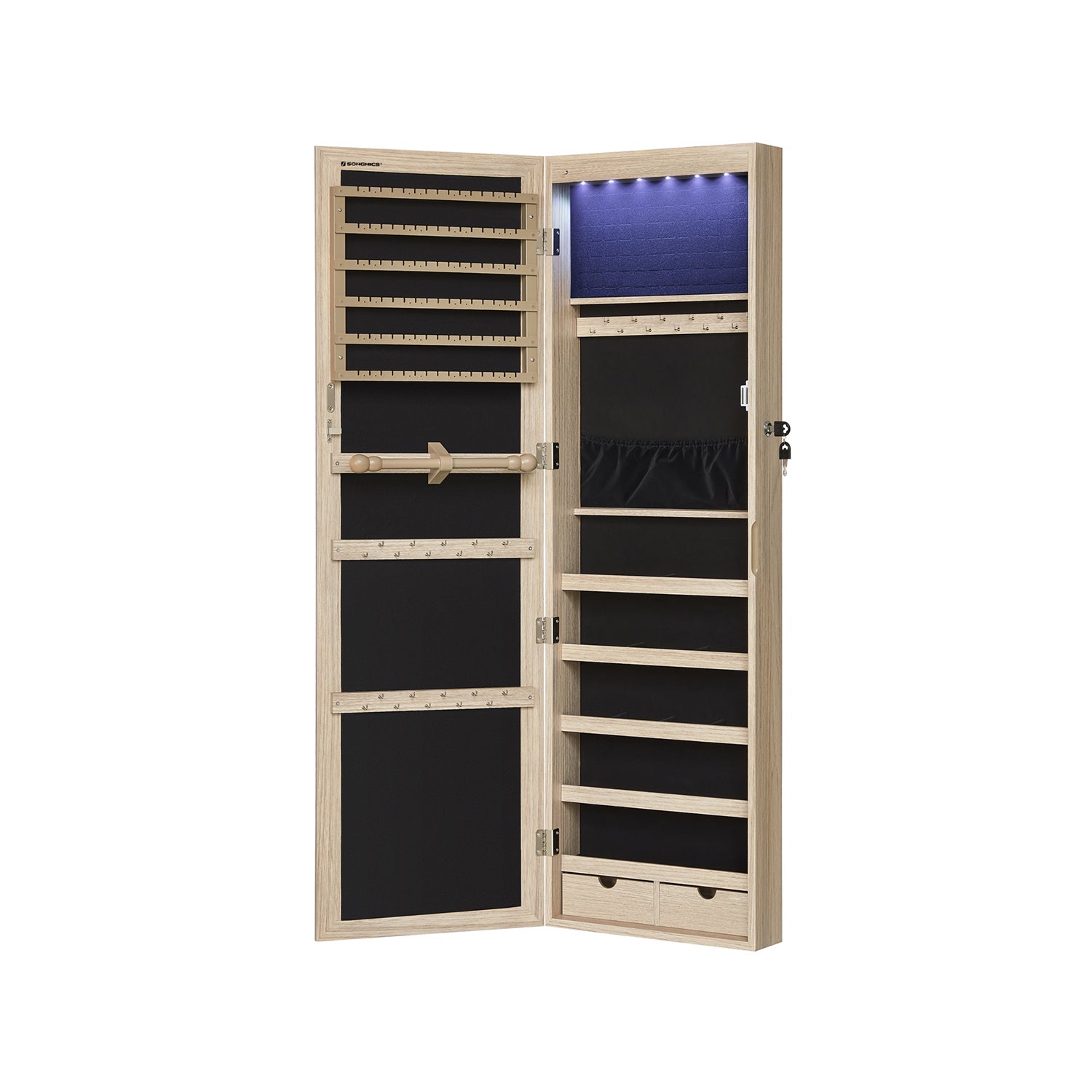 Schmuckschrank - Hängen - mit LED -Beleuchtung - Türmontage - Schwarz