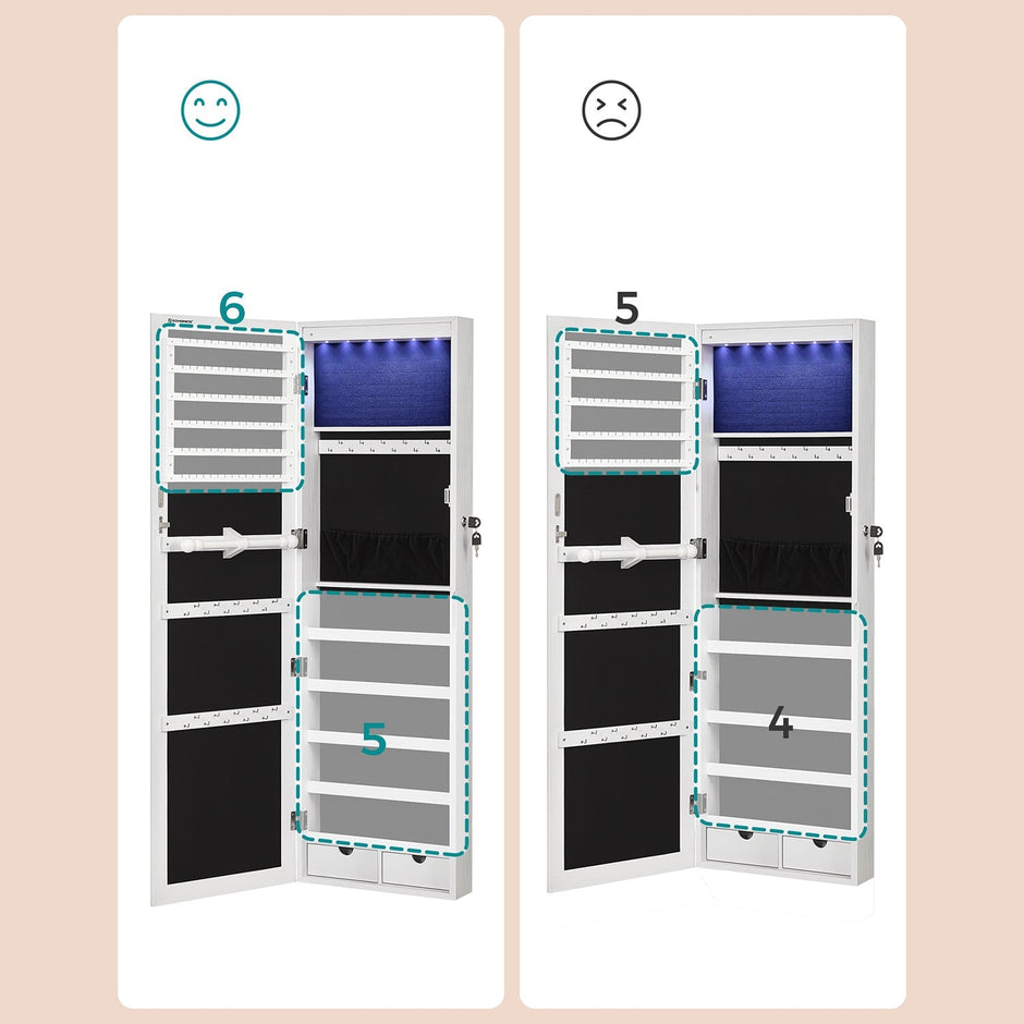 Schmuckschrank - Hanging Spiegelschrank - mit LED -Beleuchtung - Weiß