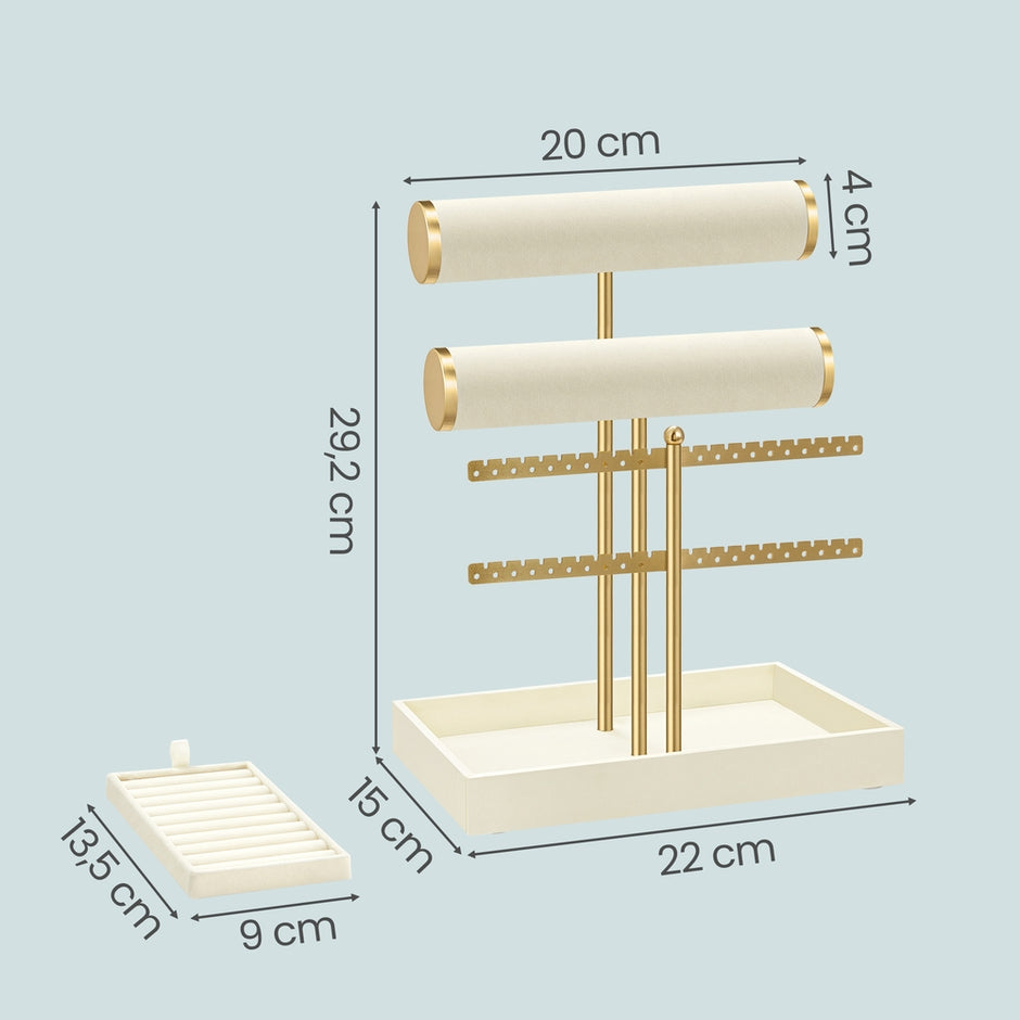Sieradenstandaard - 15 x 22 x 29,2 cm - afneembare ringhouder - witgoud - 0,6 kg