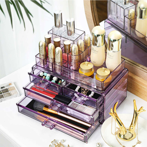 Kosmetischer Organizer - mit Schubladen - Lavendelfarbe