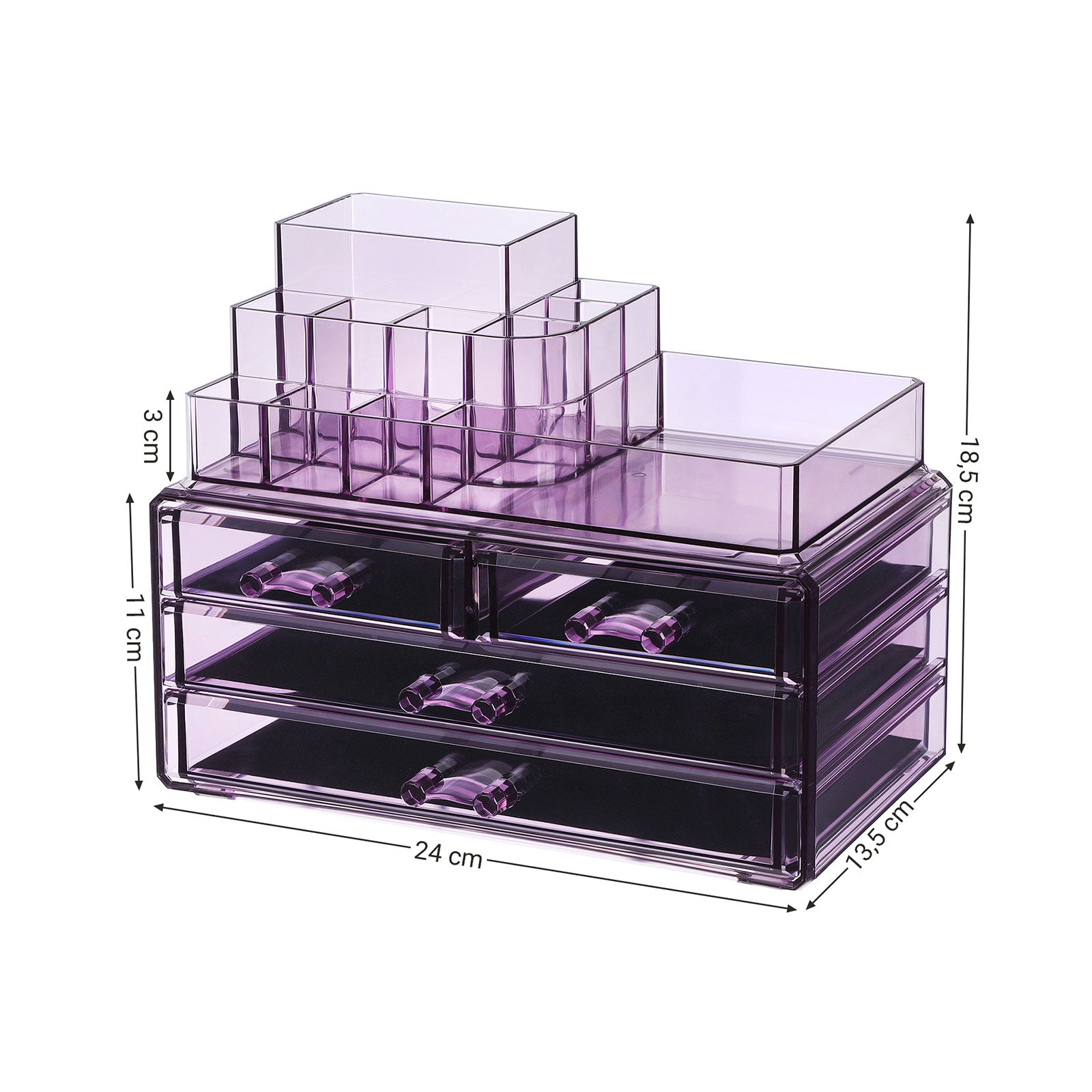 Kosmetischer Organizer - mit Schubladen - Lavendelfarbe