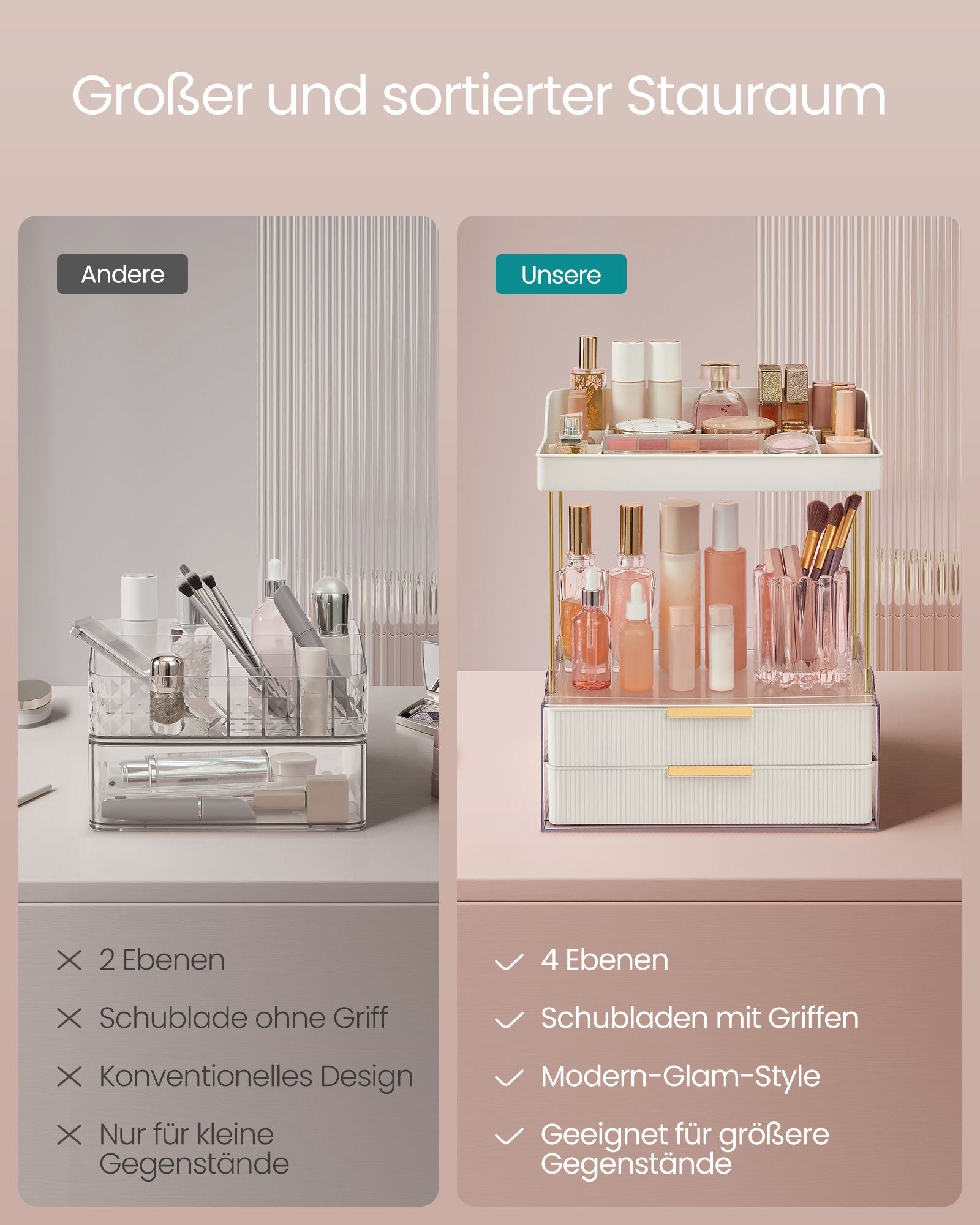 Make-up-Organizer 4 Stufen 20 x 32 x 39,1 cm, Wolkwit