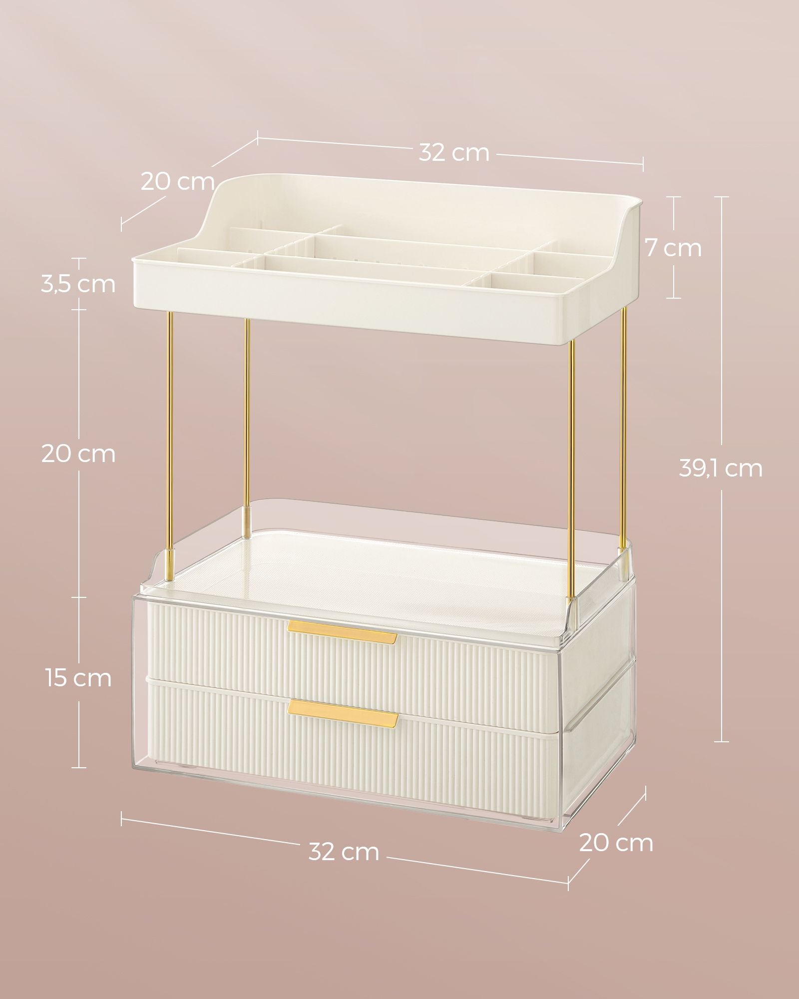 Make-up-Organizer 4 Stufen 20 x 32 x 39,1 cm, Wolkwit