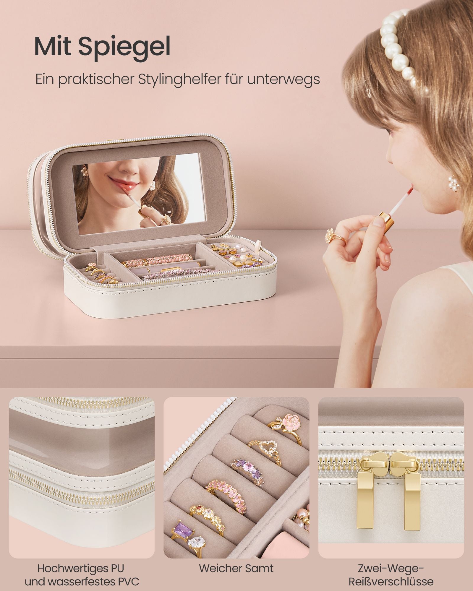Make-up-Tasche mit Schmuckschachtel Wolk weiß