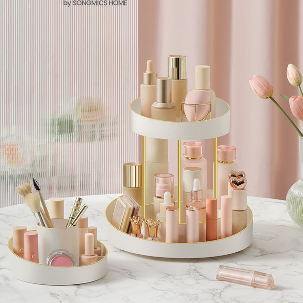 Make-up-Organisator rotatable mit zusätzlicher Schüssel mit goldfarben