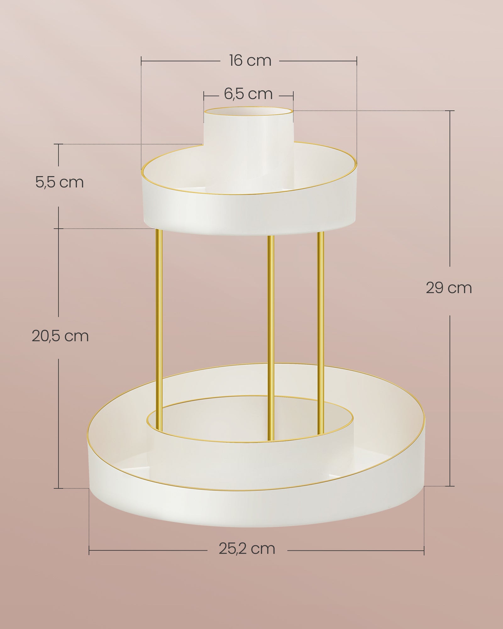 Make-up-Organisator rotatable mit zusätzlicher Schüssel mit goldfarben
