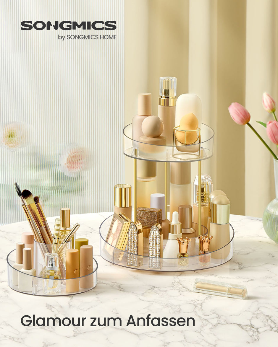 Make-up-Organizer mit zusätzlich transparentem Behälter drehen