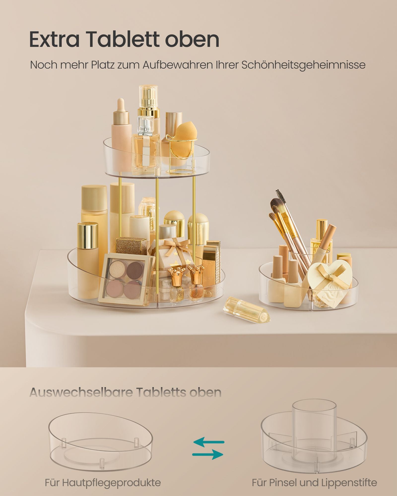 Make-up-Organizer mit zusätzlich transparentem Behälter drehen