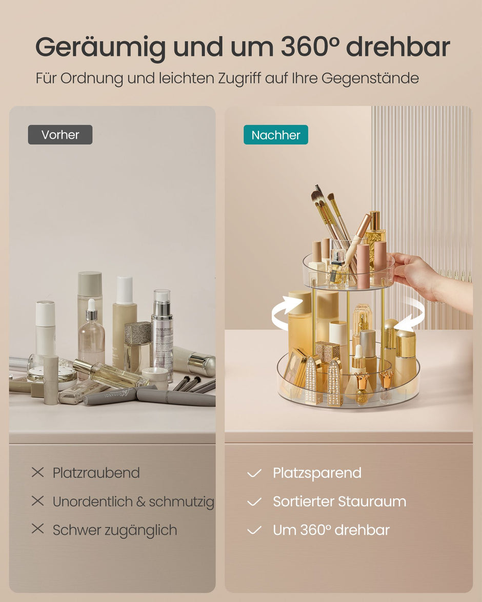 Make-up-Organizer mit zusätzlich transparentem Behälter drehen