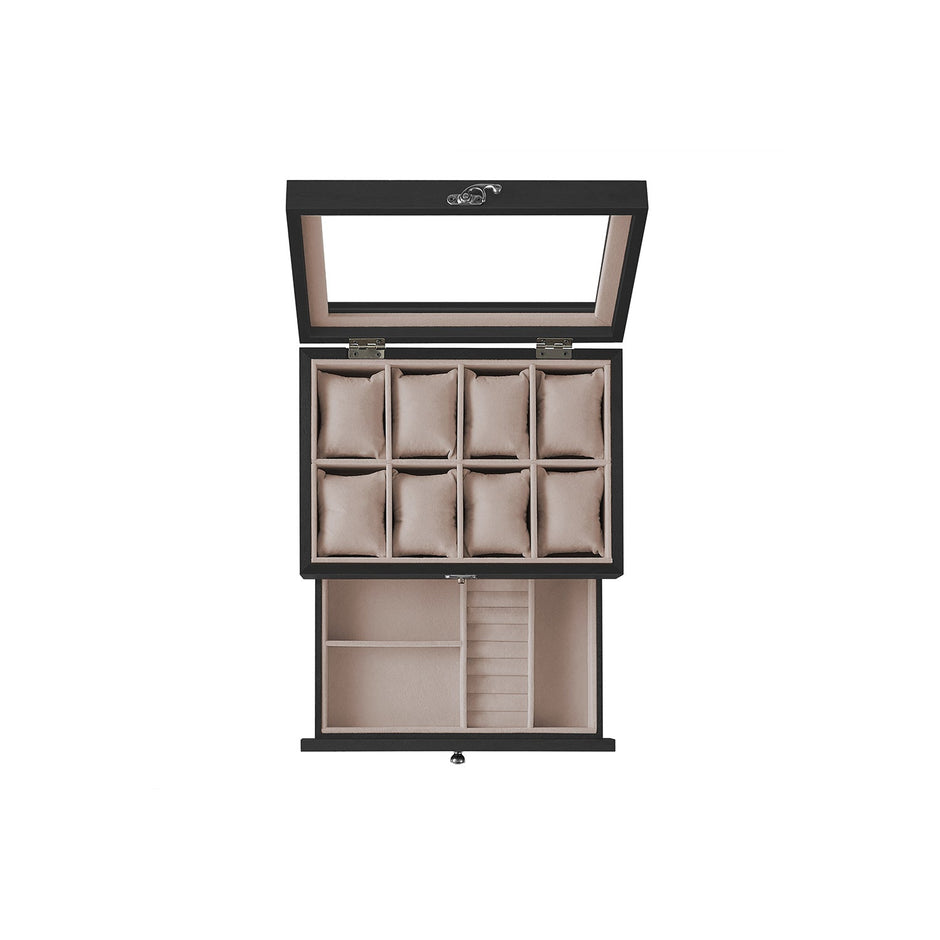 Beobachtungsschachtel - mit Glasdeckel - 8 Fächer - Massivholz - braun