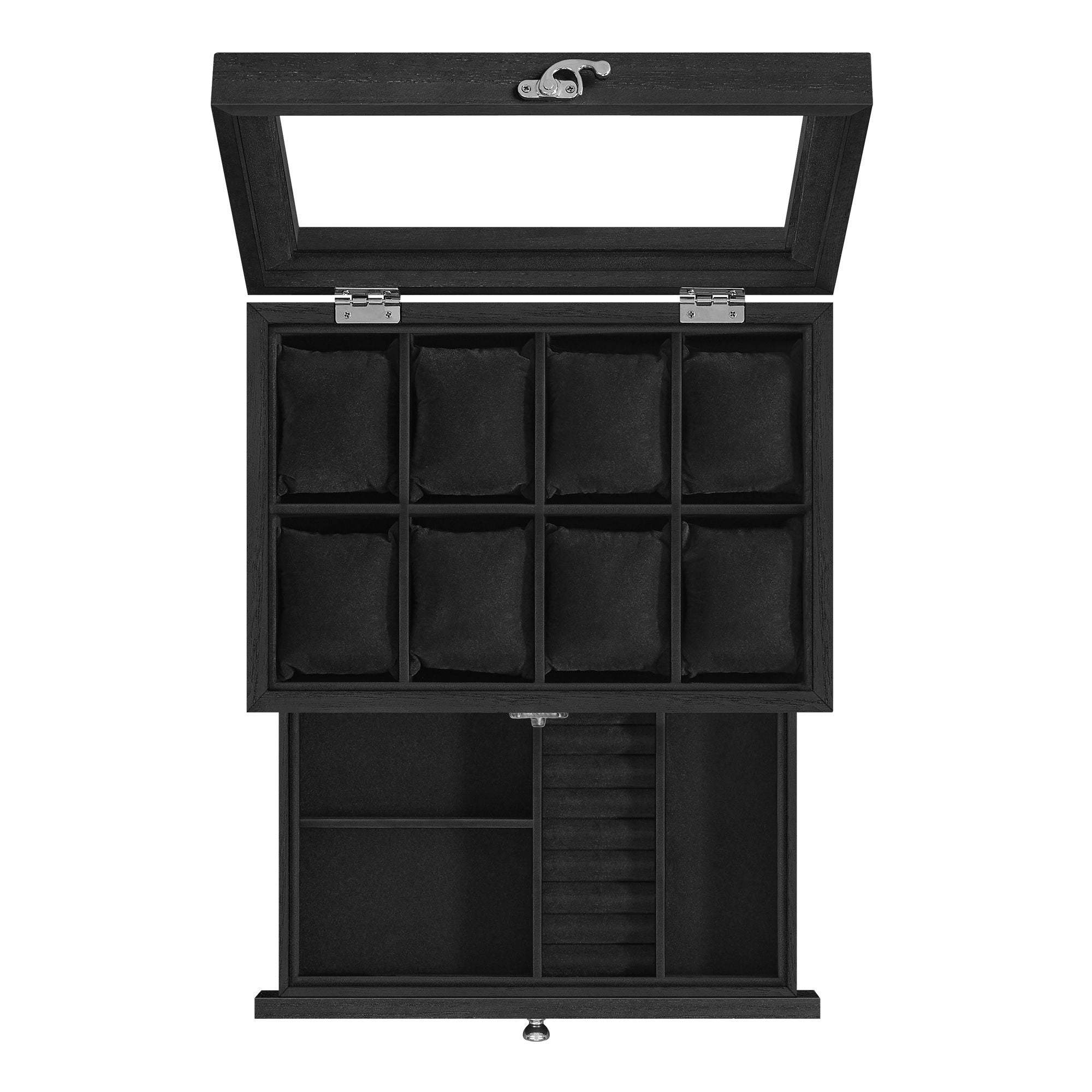 Beobachtungsschachtel - mit Glasdeckel - 8 Fächer - Massivholz - braun