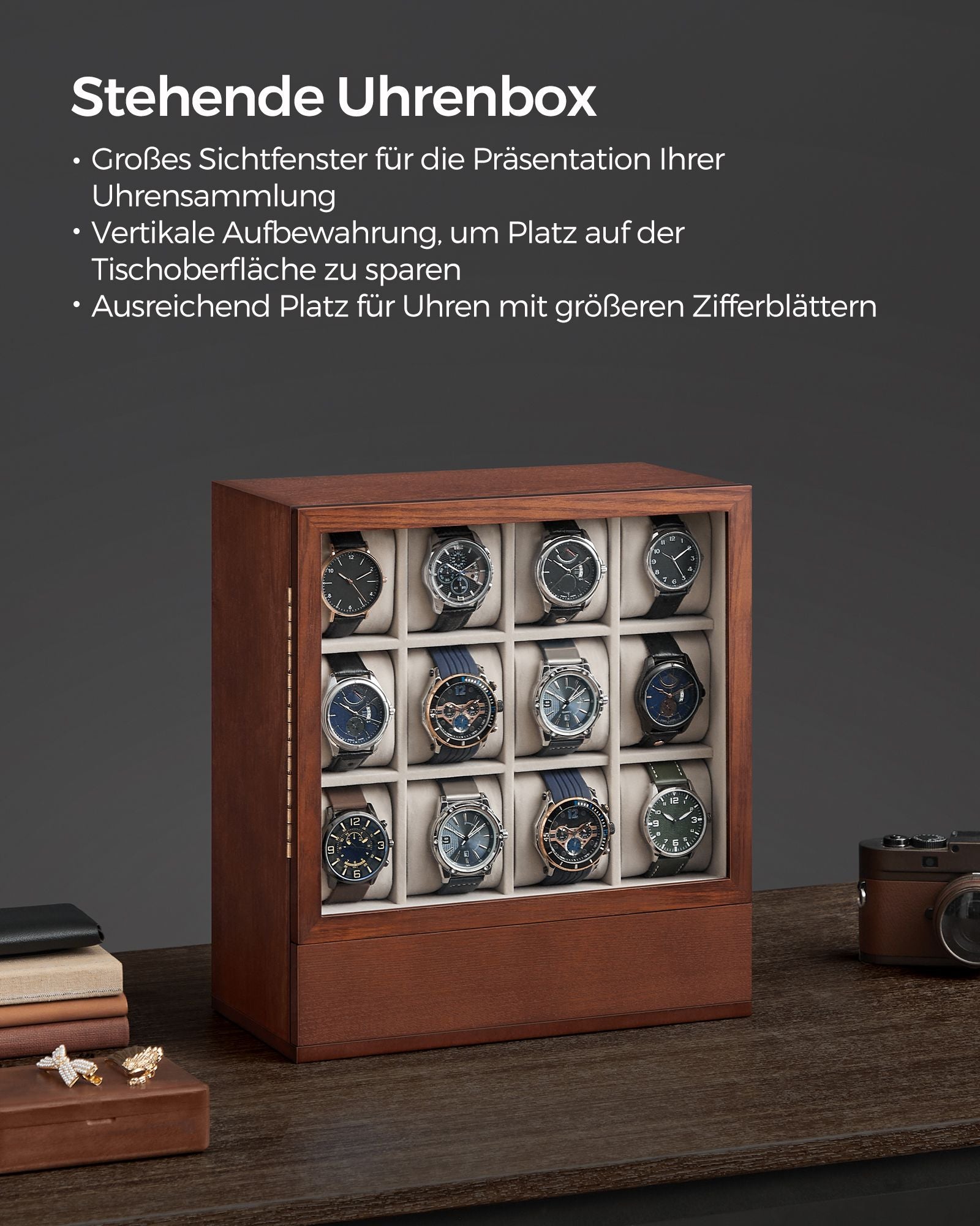 Uhr Box-12-Fächer-mit der Fenstergift-Ideen-Kaffee Brown