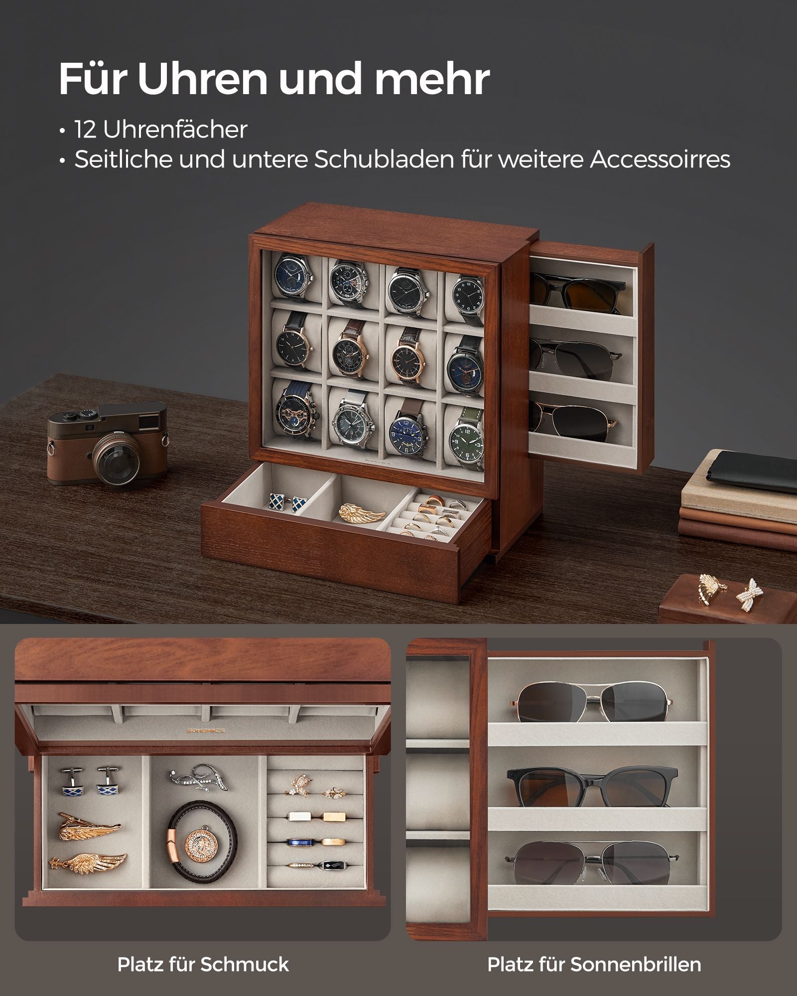 Uhr Box-12-Fächer-mit der Fenstergift-Ideen-Kaffee Brown