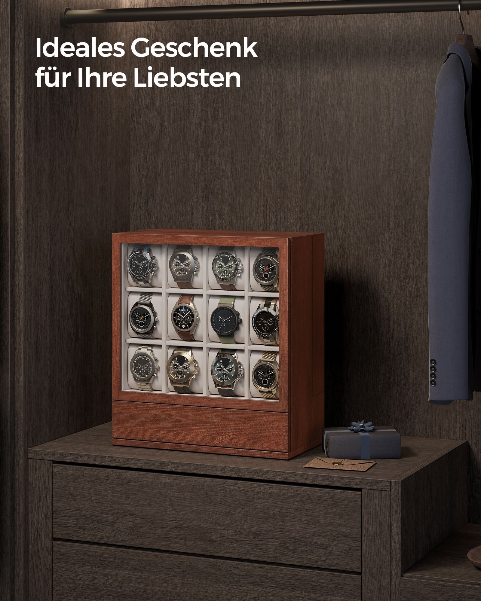 Uhr Box-12-Fächer-mit der Fenstergift-Ideen-Kaffee Brown