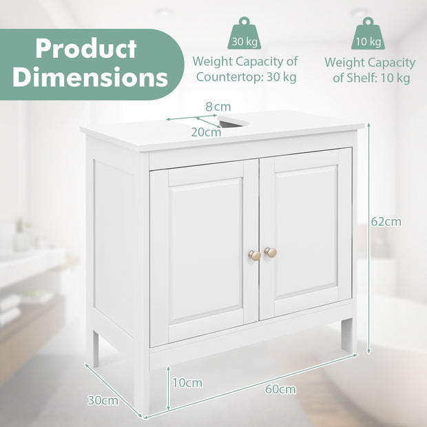 Underdel – Badrumsskåp med dörrar och justerbar hylla Raka ben – 2 60 x 30 x 60 cm – Vit