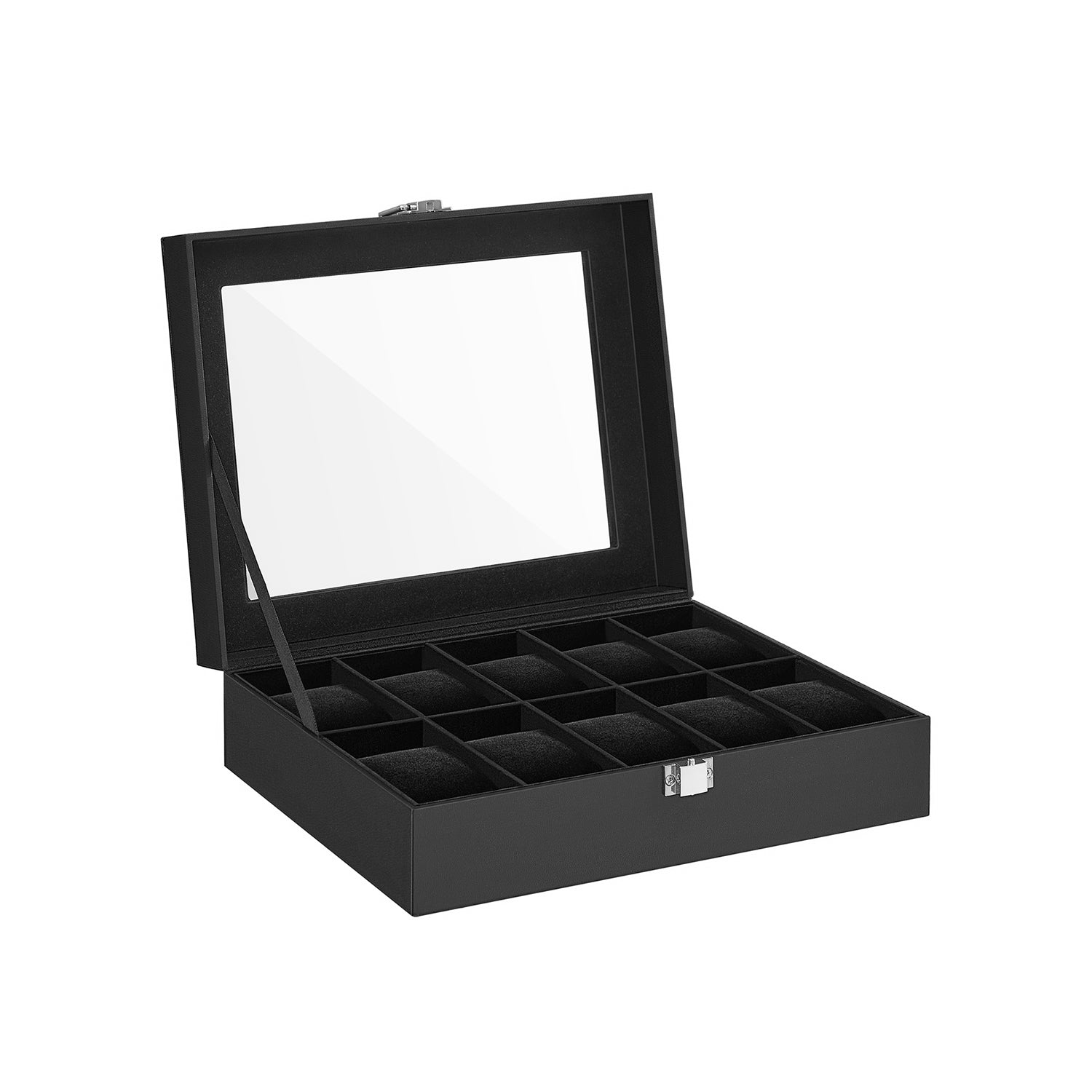Watchbox - 10 Fächer - Glasdeckel - schwarz/grau