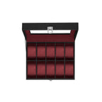 Watchbox - 10 Fächer - Glasdeckel - schwarz/grau
