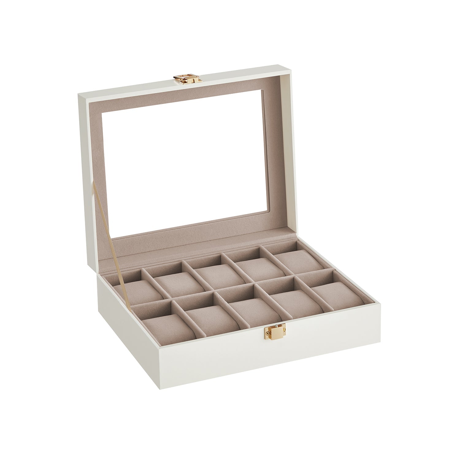 Watchbox - 10 Fächer - Glasdeckel - schwarz/grau