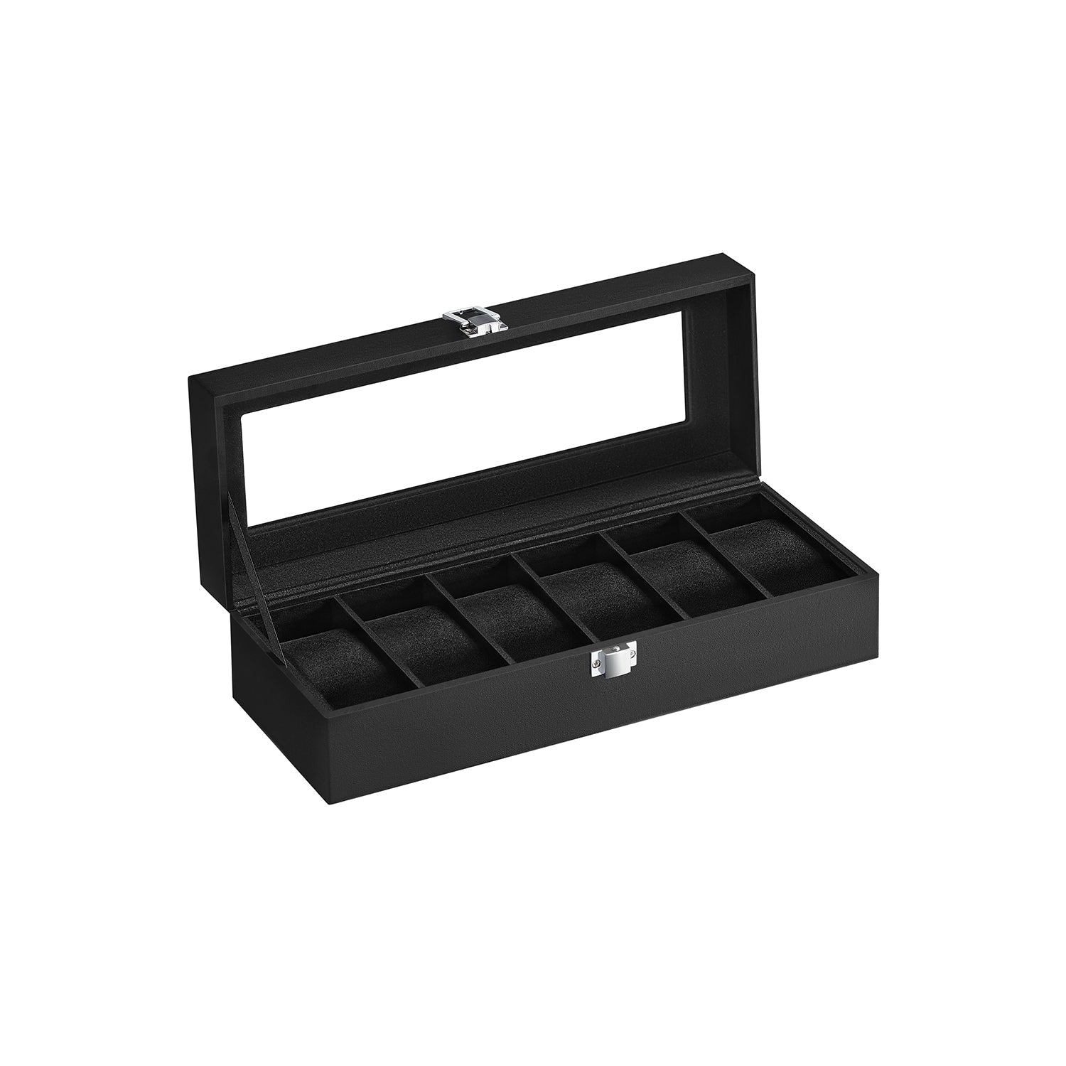 Watchbox - Uhrschrank mit Glasdeckel - für 6 Uhren - Schwarz