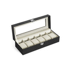 Watchbox - Uhrschrank mit Glasdeckel - für 6 Uhren - Schwarz
