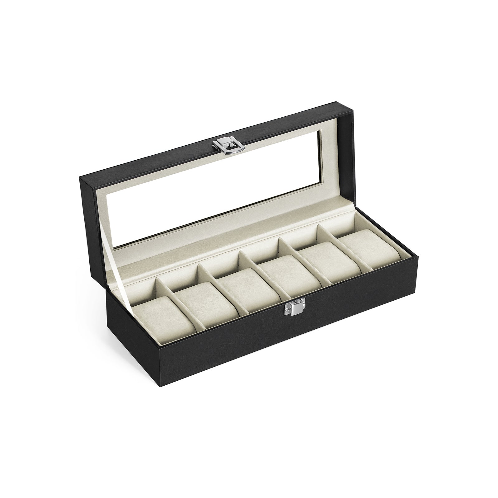 Watchbox - Uhrschrank mit Glasdeckel - für 6 Uhren - Schwarz