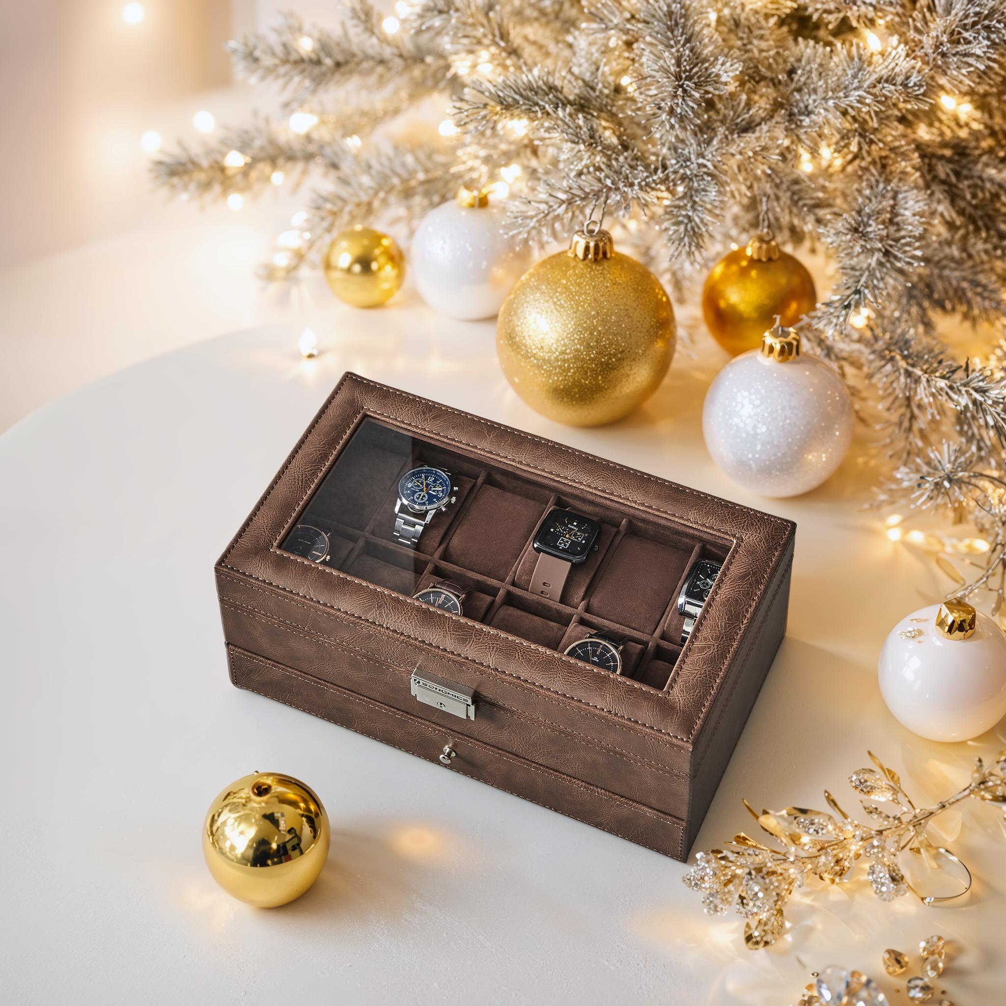 Watchbox mit Glasdeckel - 2 Schichten für 12 Uhren