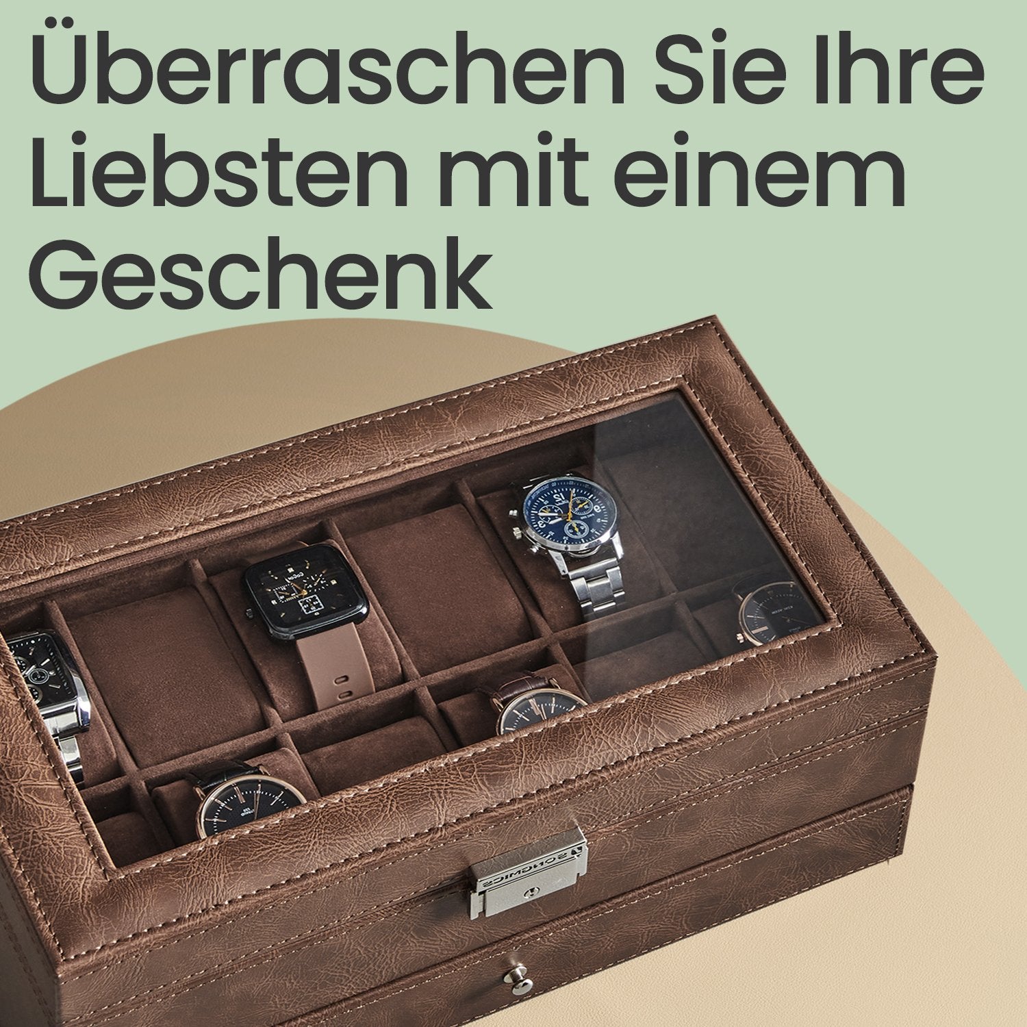 Watchbox mit Glasdeckel - 2 Schichten für 12 Uhren