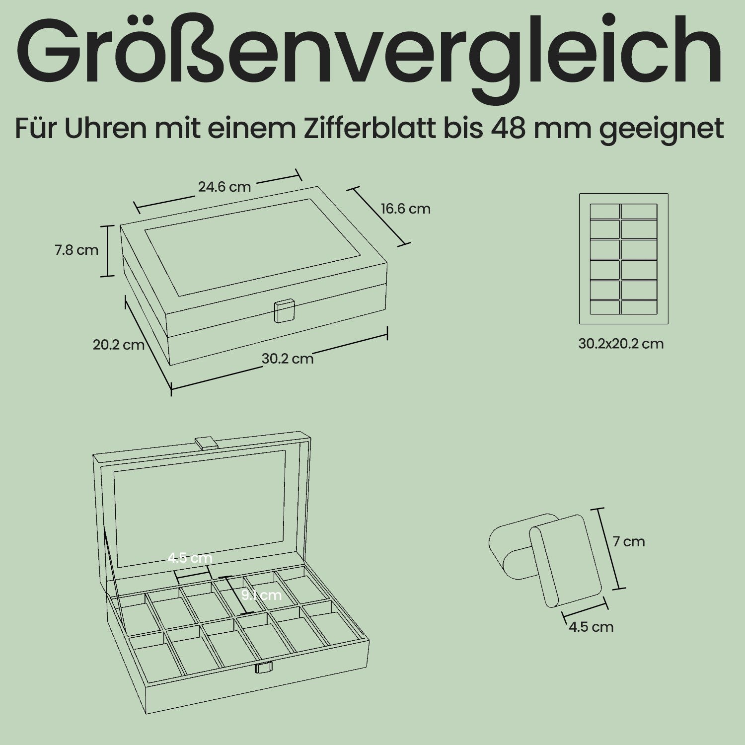 Watchbox mit Glasdeckel - 2 Schichten für 12 Uhren
