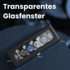 Beobachtungsschachtel mit Glasdeckel - 6 Fächer für Uhren, elegantes Display