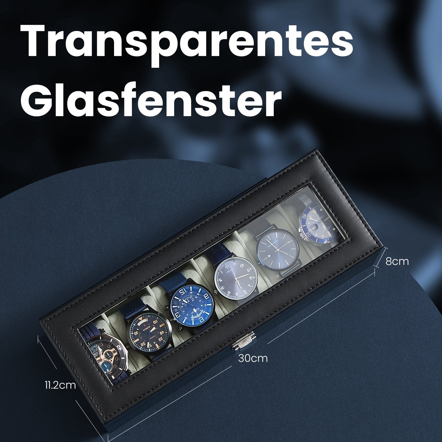 Beobachtungsschachtel mit Glasdeckel - 6 Fächer für Uhren, elegantes Display