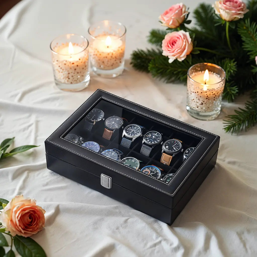 Beobachtungsschachtel - mit 12 Fächern und Glasdeckel, Luxus -Aufbewahrungsbox