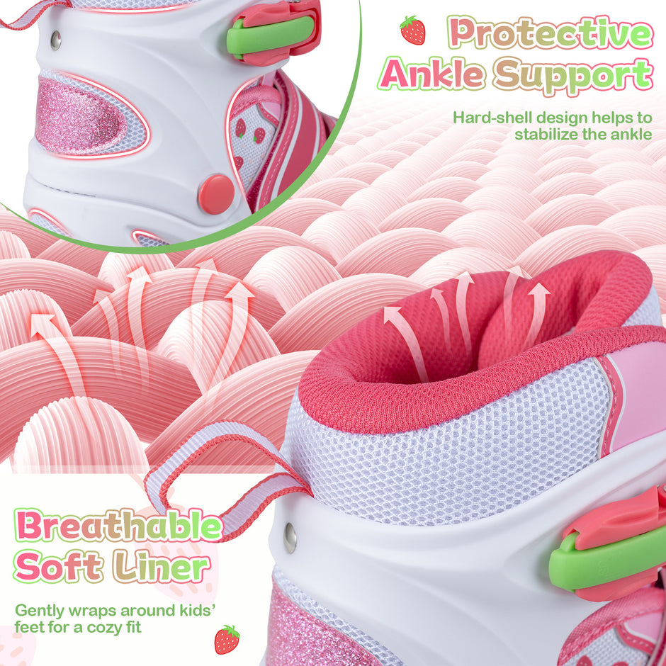 Justerbara – barninlineskor i storlekar med lysande hjul L – 4 – Rosa